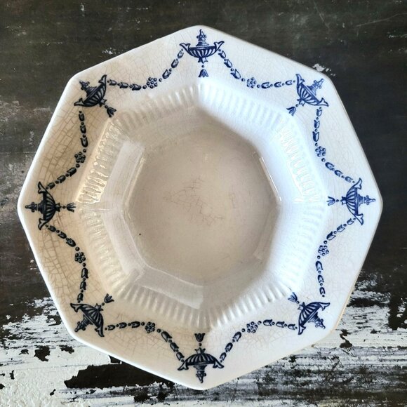 Vintage Castleton Independence Ironstone Octagonal Bowl Blue and White Garland - Picture 2 of 7